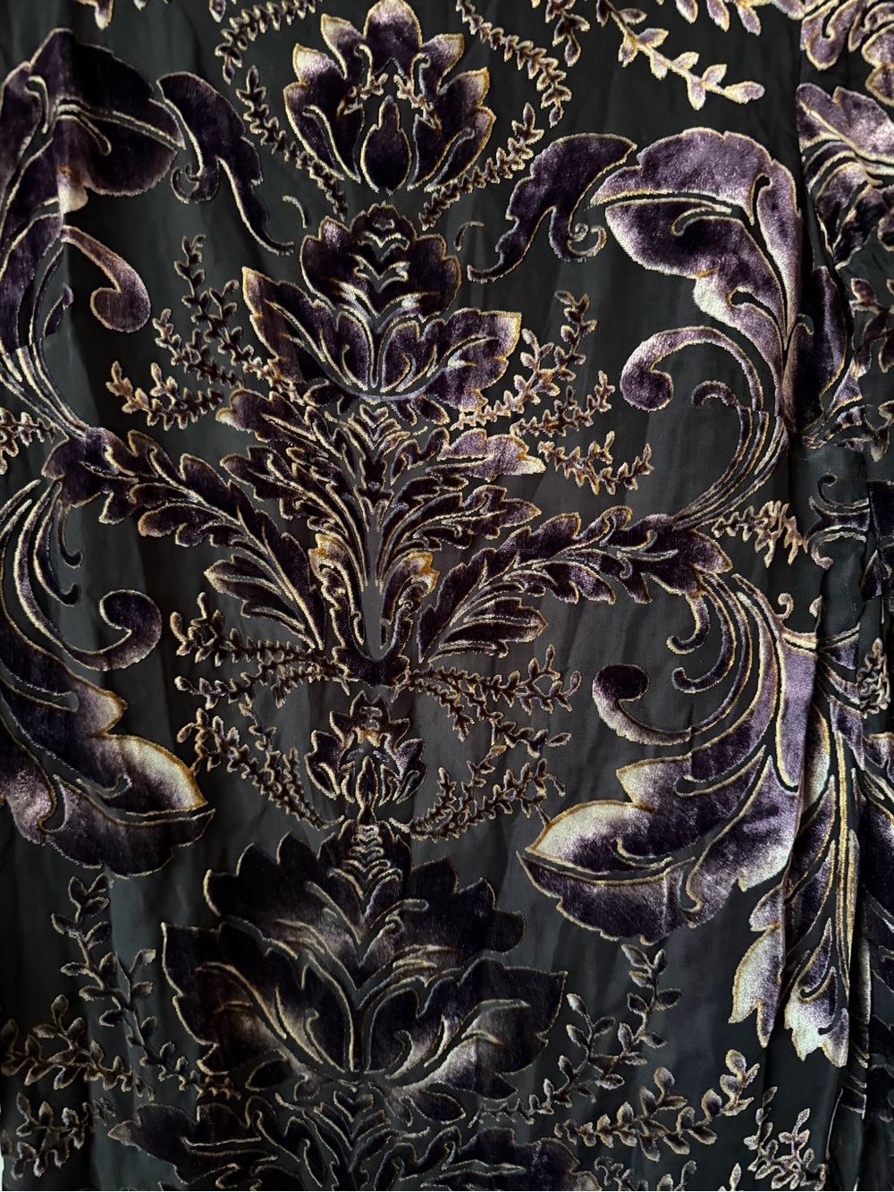 Vince Camuto Black & Purple Velvet Burnout Long Sleeve Shift Dress - Picture 3 of 9